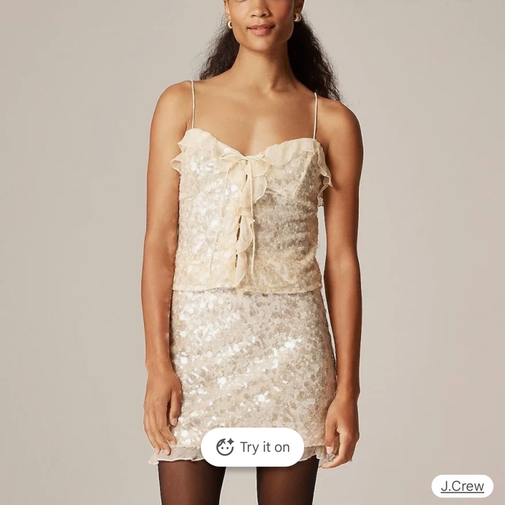 J. Crew Cream Sequin Ruffle Tank Dress